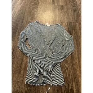 Caution to the‎ Wind Striped Wrap Top Long Sleeve V Neck Casual Blouse